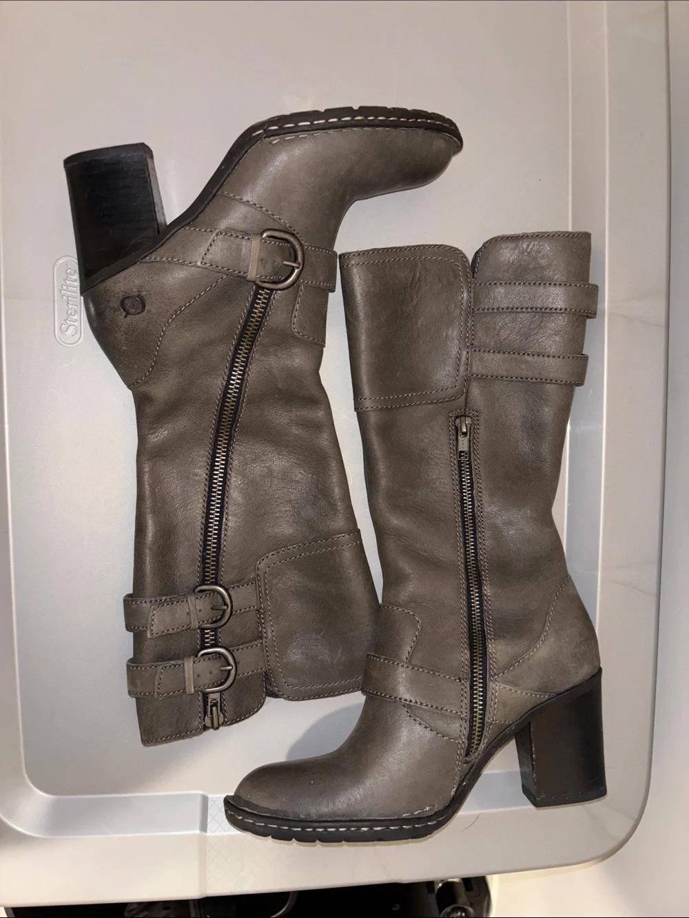 Born Gray Mid-Calf Heeled Buckle Zip Boots - Picture 3 of 6